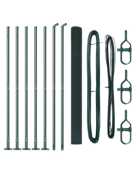 Recinzione in Rete Saldato  con 7 Pali Flangiati Verde 1.4x10 m Acciaio