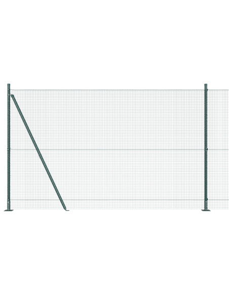 Recinzione in Rete Saldato  con 7 Pali Flangiati Verde 1.4x10 m Acciaio