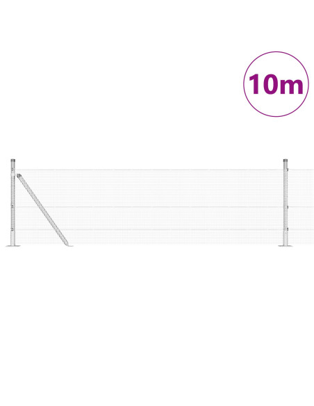 Recinzione in Rete Saldato con 7 Pali a Flangia 0.6x10 m Acciaio Galvanizzato