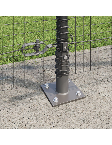 Recinzione in Rete Saldato  con 7 Pali Flangiati Grigio 1.2x10 m Acciaio