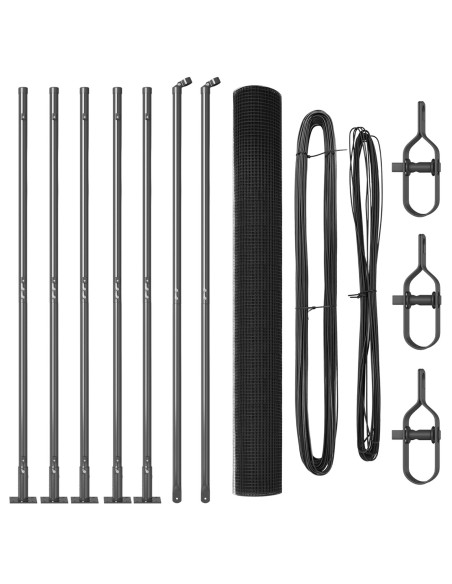 Recinzione in Rete Saldato  con 7 Pali Flangiati Grigi 1.6x10 m Acciaio