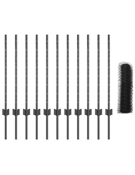 Pali per recinzione 11 pz U-Channel grigio 80 cm in acciaio,  Recinzione esagonale grigia 0.8x25 m in acciaio