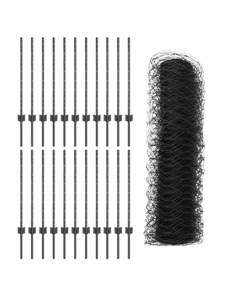 Pali da Recinto 11 pezzi U-Channel Grigio 80 cm Acciaio,  Recinto Esagonale Grigio 0.8x50 m Acciaio