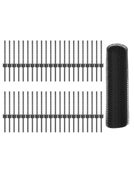 Posti Recinzione  11 pcs U-Channel Grigio 40 cm Acciaio, Recinzione Esagonale  Grigio 0.4x100 m Acciaio