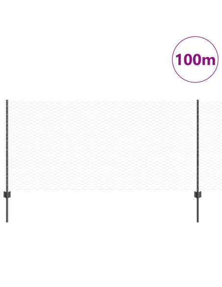 Recinzione con Posto Grigio 1 x 100 m Acciaio e PVC