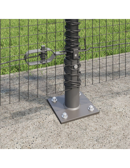 Recinzione in Filo Saldato  con 7 Pali Flangiati Grigio 1,2x10 m Acciaio