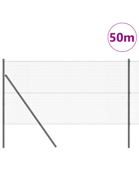 Recinto in Filo Saldato  con 13 Pali Grigio 1x50 m Acciaio
