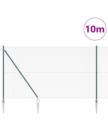 Recinzione in Rete Saldato  con 7 Pali a Punta Verde 1.6x10 m Acciaio