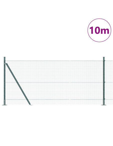 Recinzione a Filo Saldato  con 7 Pali Flangiati Verde 0.8x10 m Acciaio