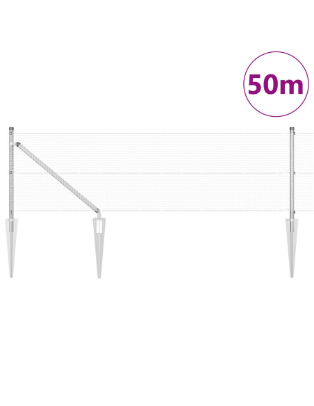 Recinzione in Rete Saldata  con 13 Pali a Picco 0.6x50 m Acciaio Galvanizzato