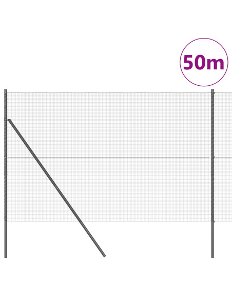 Recinzione in Rete Saldato  con 7 Pali Grigio 1.4x50 m Acciaio