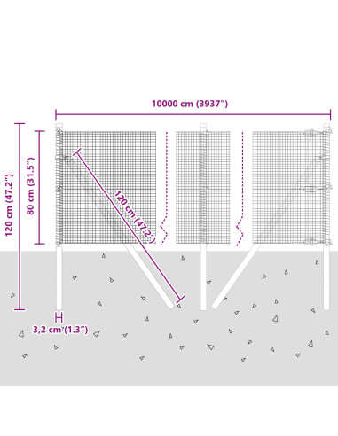Palo della recinzione Grigio 100 x 0,8 m (rete 12 x 12 mm)