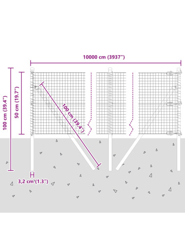 Palo della recinzione Grigio 100 x 0,5 m (rete 25 x 25 mm)