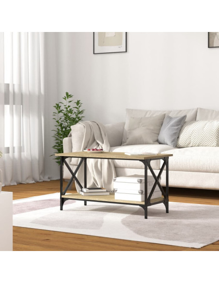 Tavolino Rovere Sonoma 80x45x45 cm in Legno Multistrato e Ferro