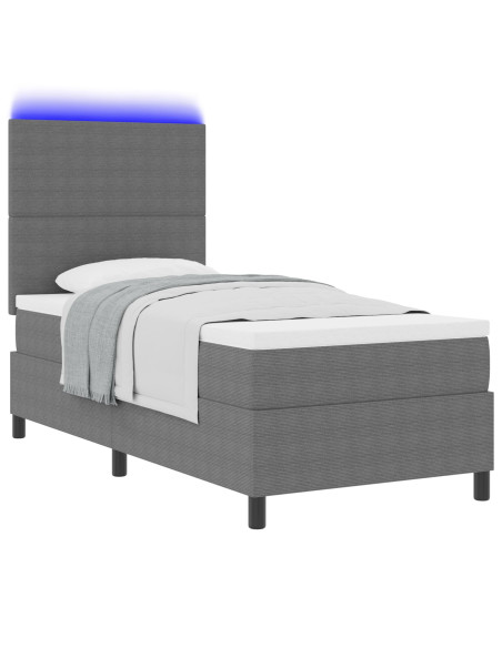Letto Box Spring con Materasso & Luce LED Grigio Chiaro 80x200 cm Cordonetto