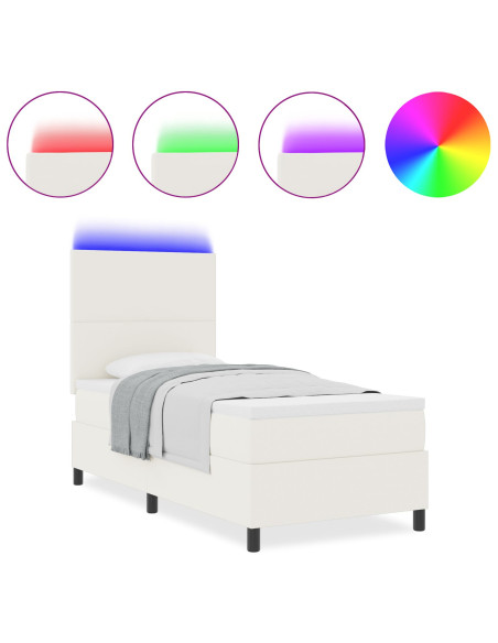 Letto con Box Spring  e Materasso & LED Crema Singolo Tessuto a Coste