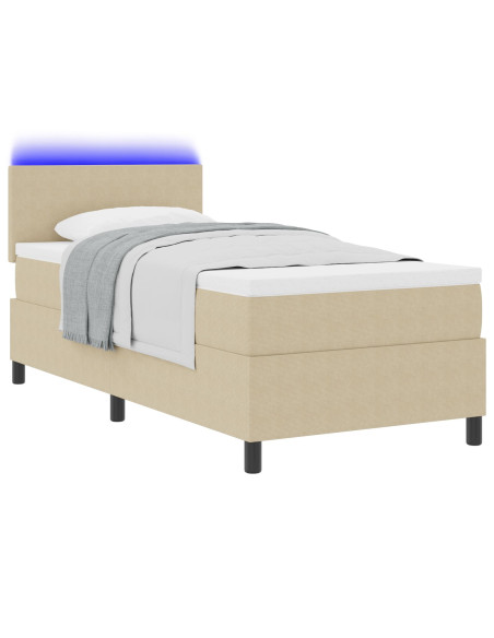 Letto con Box Spring, Materasso & Luce LED Verde Grigio Singolo, Tessuto in Corduroy