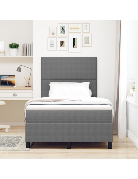 Letto con Box Spring e Materasso & Luce LED Grigia Piccolo Matrimonio Tessuto di Corduroy