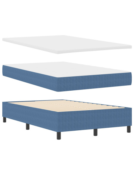 Letto con Rete a Molle e Materasso Blu Piccolo Doppio in Tessuto a Coste