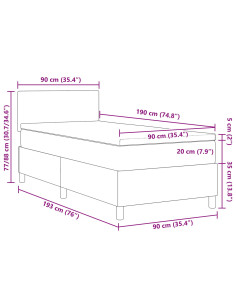 Letto a molle con testiera Grigio Scuro e Bianco 90 x 190 cm