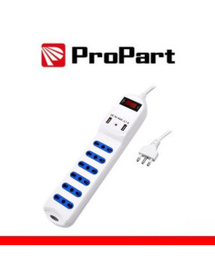 PROPART MULTIPRESA 6 POSTI 10/16A BIPASSO 2P+T + 2 PRESE USB 2.1A RICARICA RAPIDA + INT