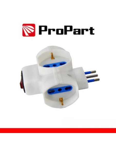 PROPART ADATTATORE 3 PRESE 2P+T 10/16A BIPASSO/SCHUKO CON INTERRUTT. SPINA 10A
