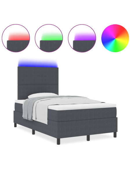 Letto a Sorgente LED Grigio Scuro e Bianco 120 x 190 cm