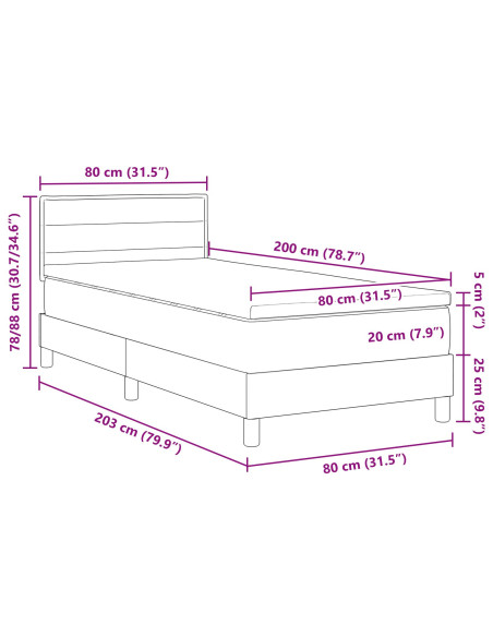 Letto con rete a molle e materasso Nero 80x200 cm Tessuto