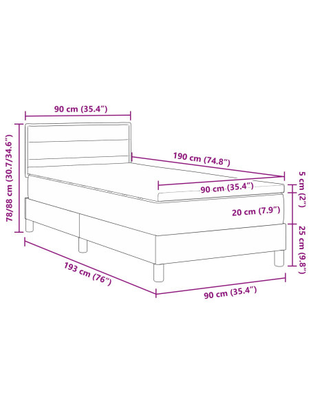 Letto con Box Spring  con Materasso Tortora 90x190 cm Tessuto