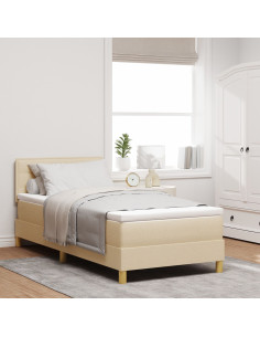 Letto a molle con materasso Crema 90 x 190 cm Tessuto 2