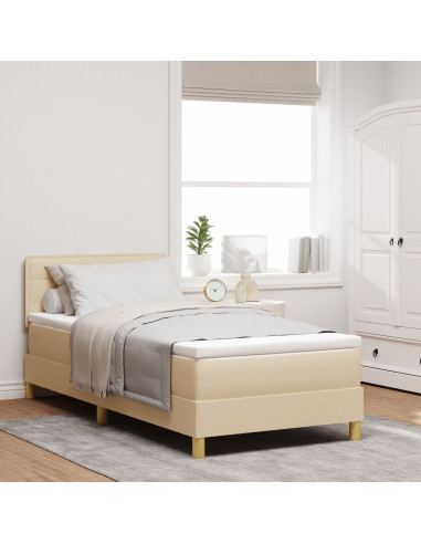 Letto a molle con materasso Crema 90 x 190 cm Tessuto