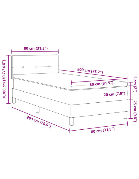 Letto con Box Spring  con Materasso Marrone Scuro 80x200 cm Tessuto