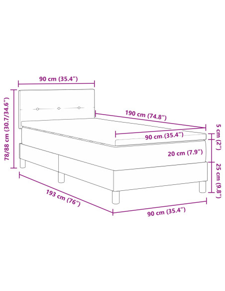 Letto con rete a molle e materasso panna 90x190 cm in tessuto