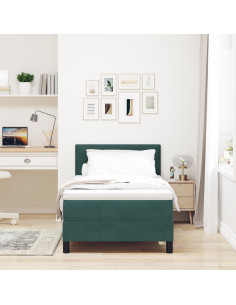 Letto a molle con materasso Verde Scuro 90 x 190 cm Velluto 2