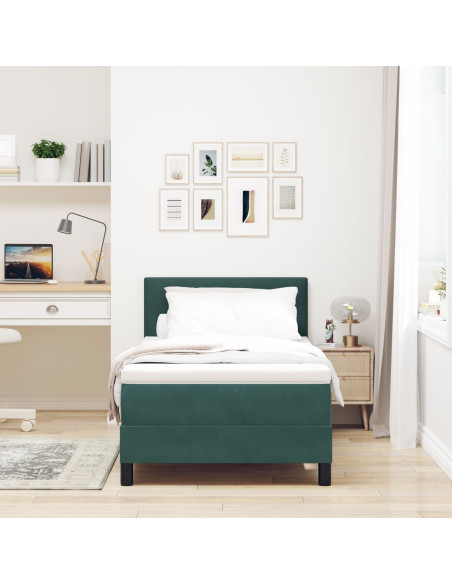 Letto con Rete a Molle e Materasso Verde Scuro Singolo Velluto