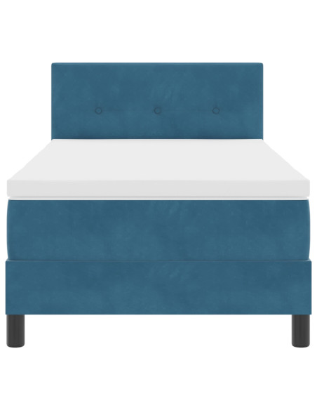 Letto con Rete a Molle e Materasso Blu Scuro Singolo in Velluto