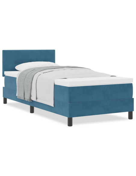 Letto con Rete a Molle e Materasso Blu Scuro Singolo in Velluto