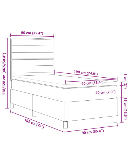 Letto Box Spring con Materasso Grigio Scuro Singolo in Tessuto