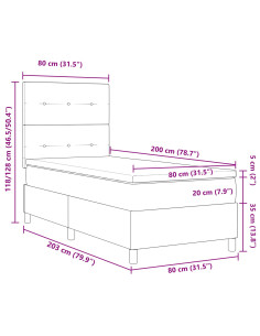 Letto a molle con materasso Grigio chiaro 80 x 200 cm Tessuto