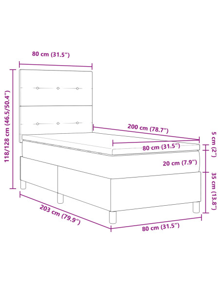 Letto con Box Spring e Materasso Grigio Chiaro 80x200 cm Tessuto