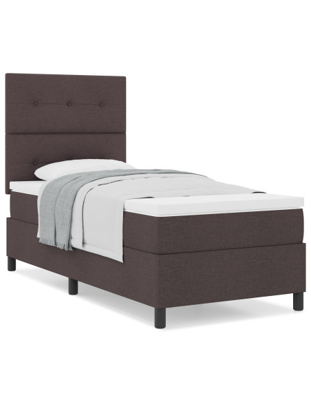 Letto Box Spring e Materasso Marrone Scuro Singolo in Tessuto