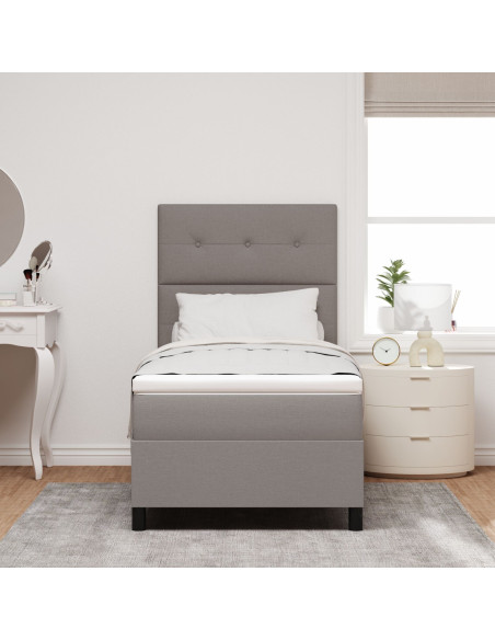 Letto Box Spring  con Materasso Taupe Singolo in Tessuto