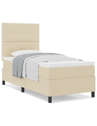 Letto a molle con materasso Crema 90 x 190 cm Tessuto