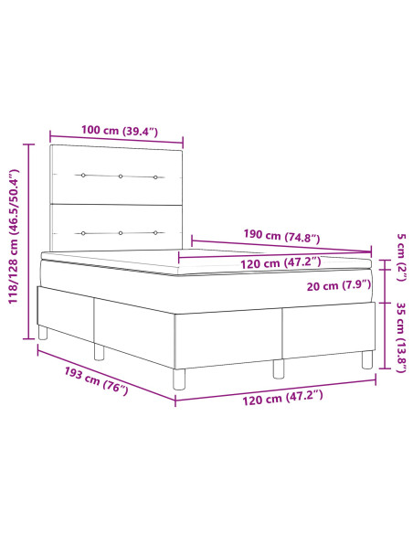 Letto Box Spring con Materasso Blu, Piccolo Letto Doppio in Tessuto