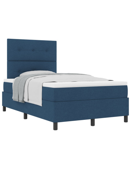Letto Box Spring con Materasso Blu, Piccolo Letto Doppio in Tessuto