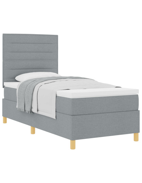 Box Spring Bed con Materasso Grigio Chiaro Singolo Tessuto