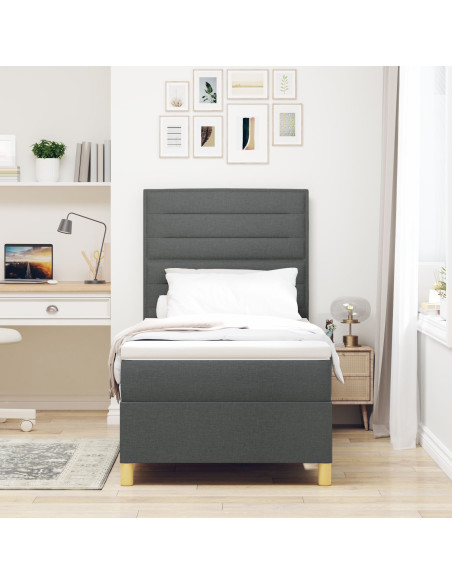 Letto Box Spring con Materasso Grigio Scuro Singolo Tessuto