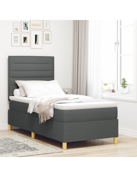 Letto Box Spring con Materasso Grigio Scuro Singolo Tessuto