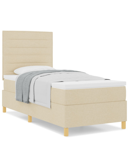 Letto a molle e materasso crema singolo in tessuto