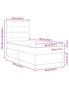 Letto a molle con materasso Grigio scuro 90 x 190 cm Tessuto 2